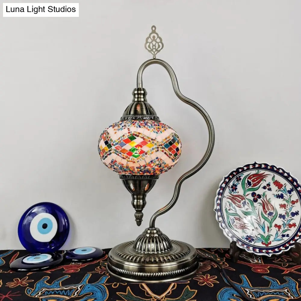 Lámpara de mesa Art Déco con forma de globo de cristal de colores y brazo curvo - Blanco/Rojo/Amarillo