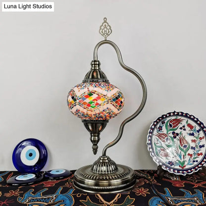 Lámpara de mesa Art Déco con forma de globo de cristal de colores y brazo curvo - Blanco/Rojo/Amarillo