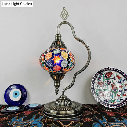 Lámpara de mesa Art Déco con forma de globo de cristal de colores y brazo curvo - Blanco/Rojo/Amarillo