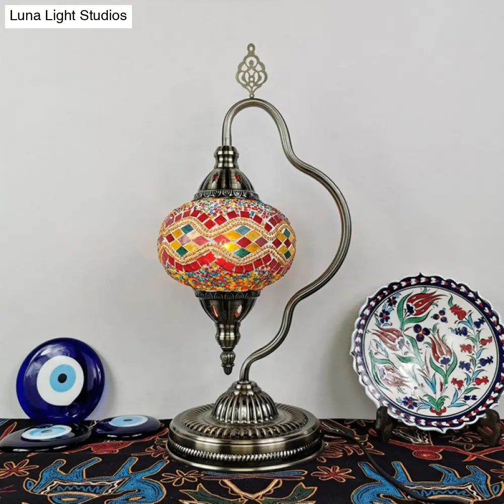 Lámpara de mesa Art Déco con forma de globo de cristal de colores y brazo curvo - Blanco/Rojo/Amarillo