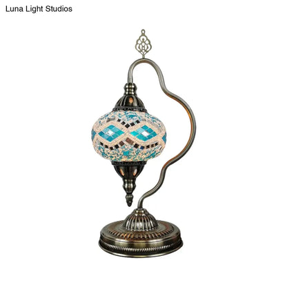 Lámpara de mesa Art Déco con forma de globo de cristal de colores y brazo curvo - Blanco/Rojo/Amarillo