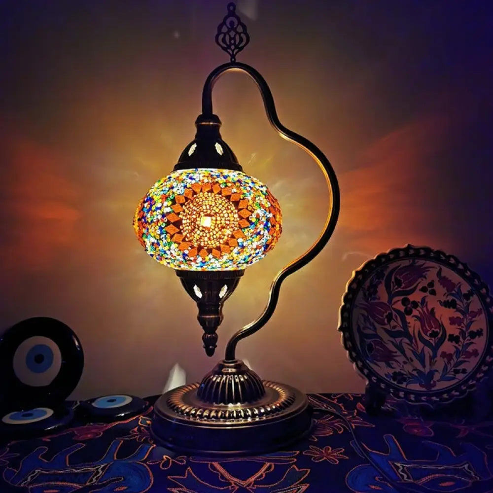 Lámpara de mesa Art Déco con forma de globo de cristal de colores y brazo curvo - Blanco/Rojo/Amarillo