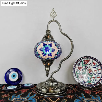 Lámpara de mesa Art Déco con forma de globo de cristal de colores y brazo curvo - Blanco/Rojo/Amarillo