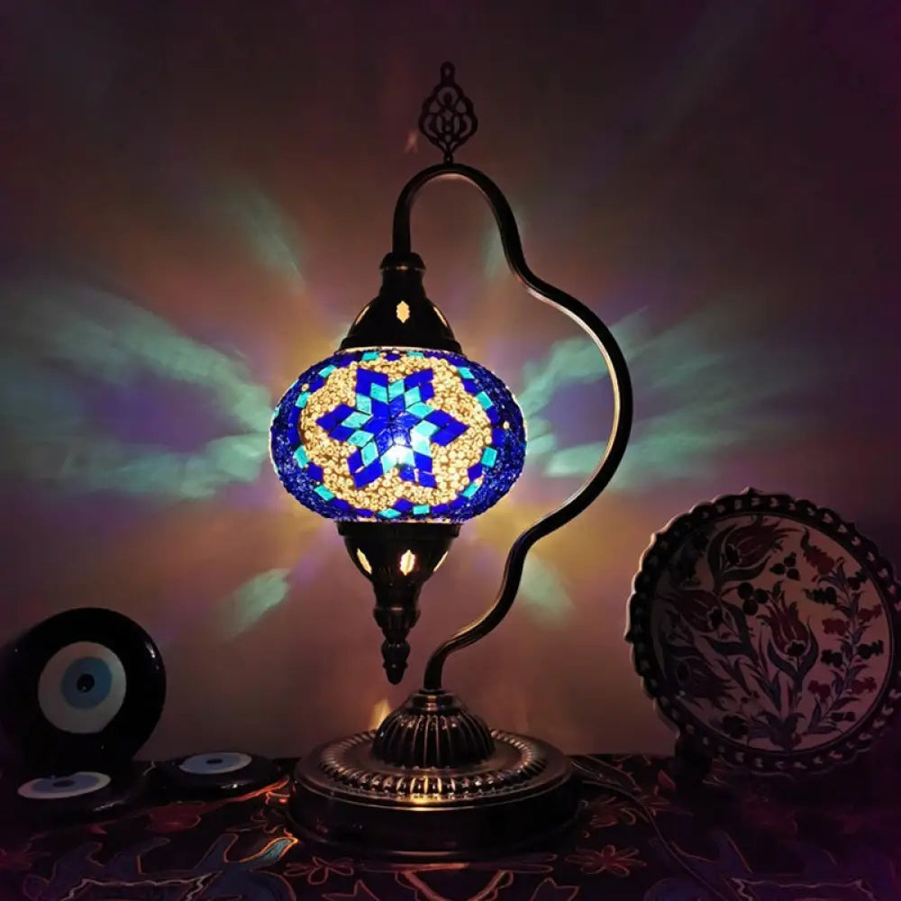 Lámpara de mesa Art Déco con forma de globo de cristal de colores y brazo curvo - Blanco/Rojo/Amarillo