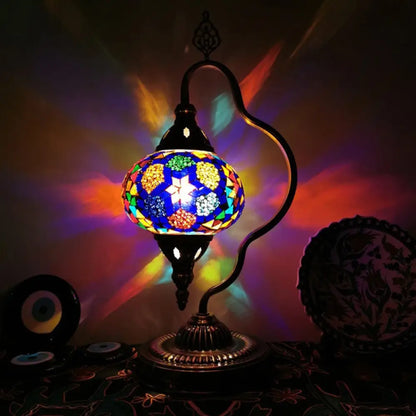 Lámpara de mesa Art Déco con forma de globo de cristal de colores y brazo curvo - Blanco/Rojo/Amarillo