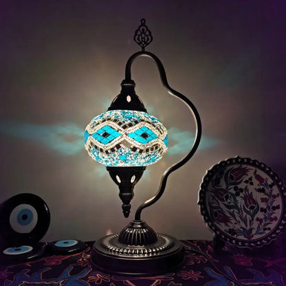 Lámpara de mesa Art Déco con forma de globo de cristal de colores y brazo curvo - Blanco/Rojo/Amarillo