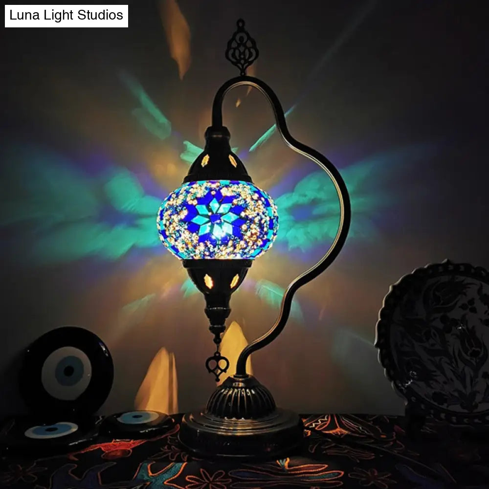 Lámpara de noche Art Déco de vidrieras - Brazo curvo, 1 bombilla, para mesita de noche (Rojo/Amarillo/Naranja)