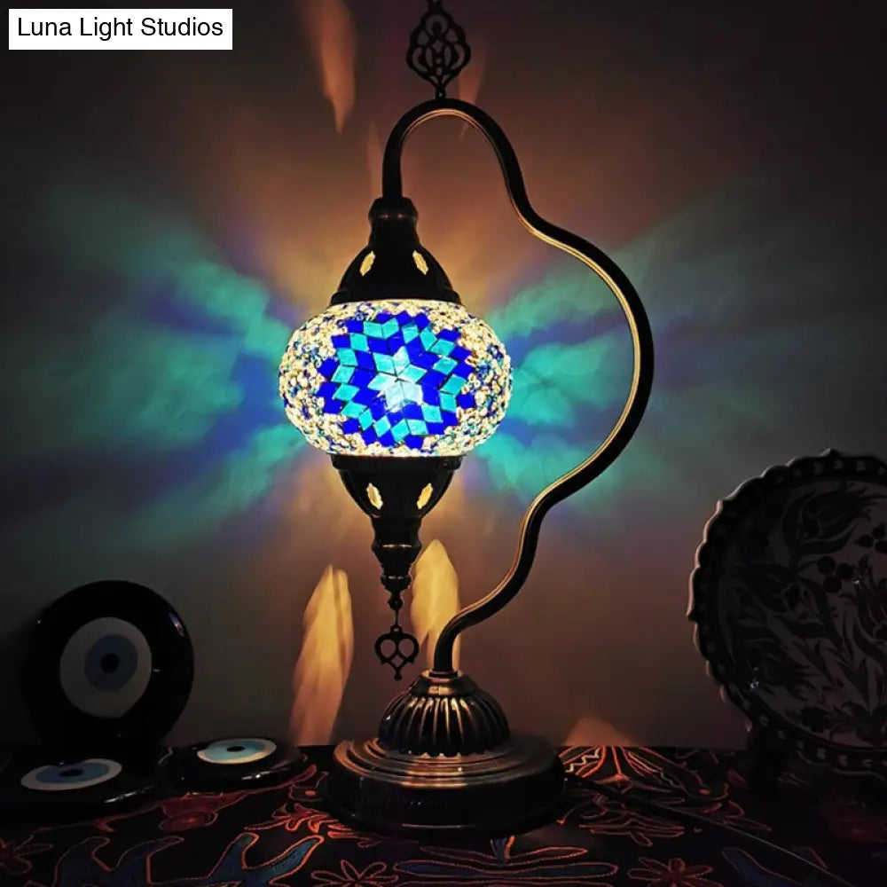 Lámpara de noche Art Déco de vidrieras - Brazo curvo, 1 bombilla, para mesita de noche (Rojo/Amarillo/Naranja)