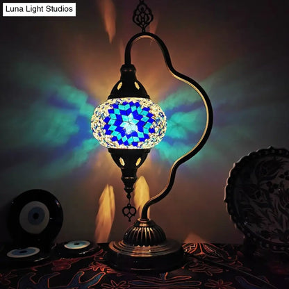 Lámpara de noche Art Déco de vidrieras - Brazo curvo, 1 bombilla, para mesita de noche (Rojo/Amarillo/Naranja)