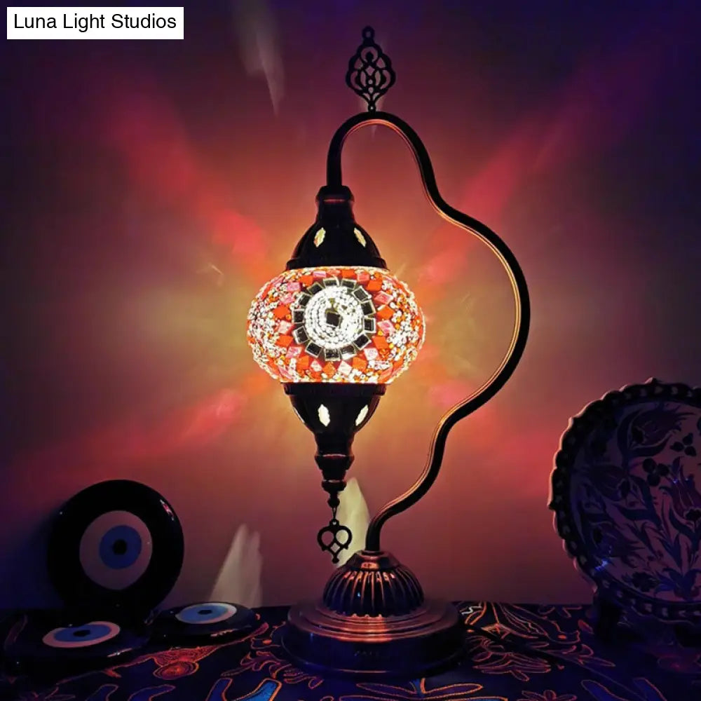 Lámpara de noche Art Déco de vidrieras - Brazo curvo, 1 bombilla, para mesita de noche (Rojo/Amarillo/Naranja)