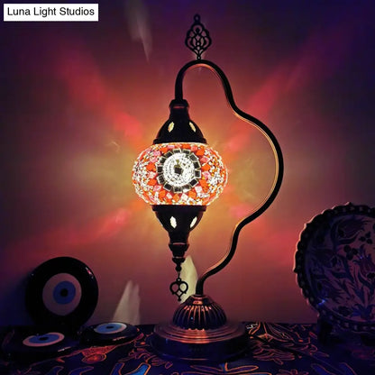 Lámpara de noche Art Déco de vidrieras - Brazo curvo, 1 bombilla, para mesita de noche (Rojo/Amarillo/Naranja)