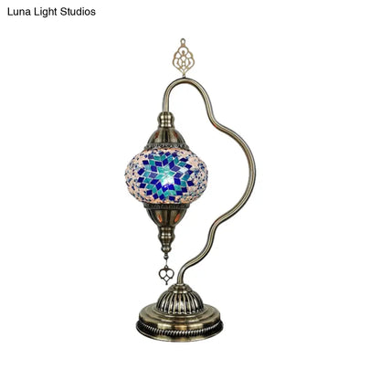 Lámpara de noche Art Déco de vidrieras - Brazo curvo, 1 bombilla, para mesita de noche (Rojo/Amarillo/Naranja)