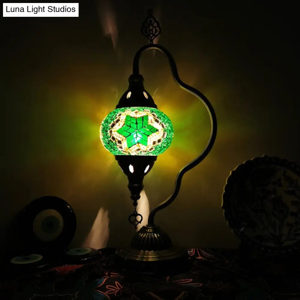 Lámpara de noche Art Déco de vidrieras - Brazo curvo, 1 bombilla, para mesita de noche (Rojo/Amarillo/Naranja)