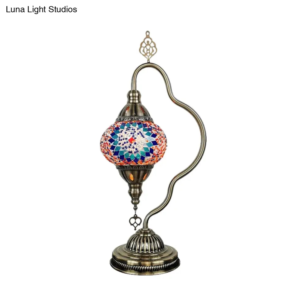 Lámpara de noche Art Déco de vidrieras - Brazo curvo, 1 bombilla, para mesita de noche (Rojo/Amarillo/Naranja)