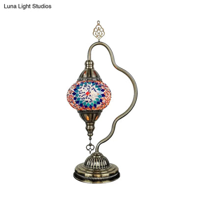 Lámpara de noche Art Déco de vidrieras - Brazo curvo, 1 bombilla, para mesita de noche (Rojo/Amarillo/Naranja)