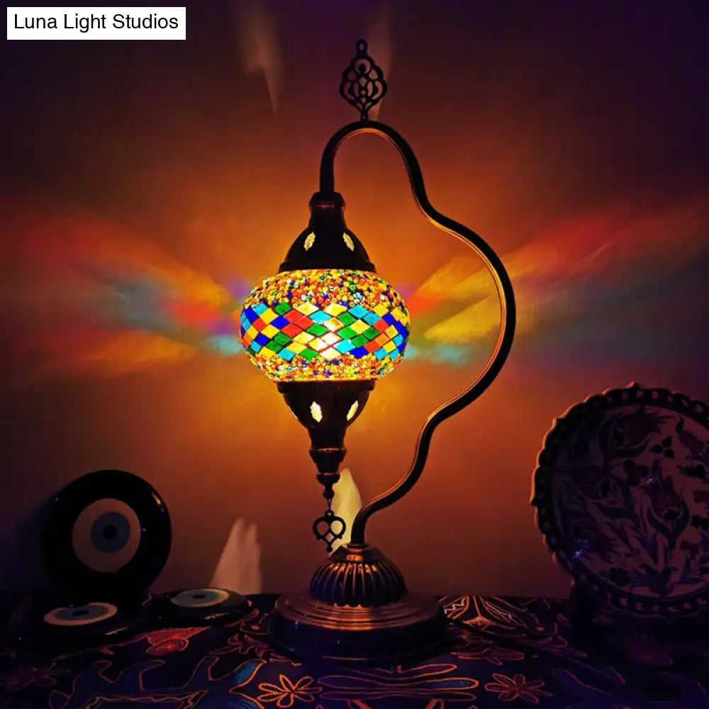 Lámpara de noche Art Déco de vidrieras - Brazo curvo, 1 bombilla, para mesita de noche (Rojo/Amarillo/Naranja)