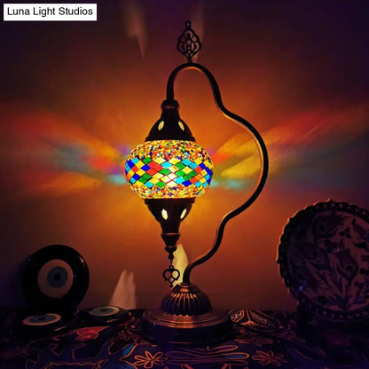 Lámpara de noche Art Déco de vidrieras - Brazo curvo, 1 bombilla, para mesita de noche (Rojo/Amarillo/Naranja)