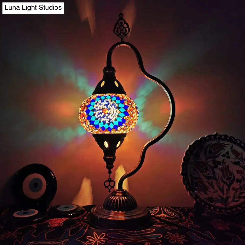 Lámpara de noche Art Déco de vidrieras - Brazo curvo, 1 bombilla, para mesita de noche (Rojo/Amarillo/Naranja)