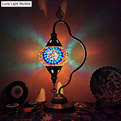 Lámpara de noche Art Déco de vidrieras - Brazo curvo, 1 bombilla, para mesita de noche (Rojo/Amarillo/Naranja)