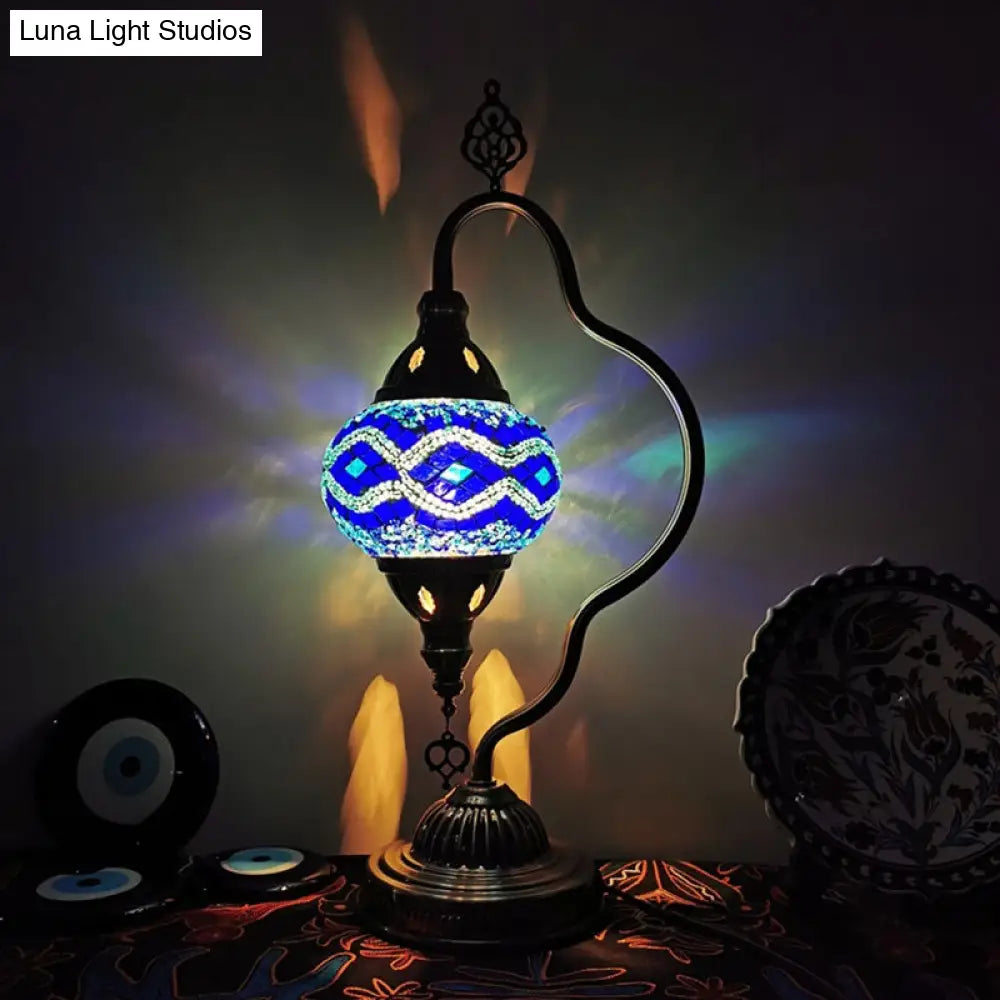 Lámpara de noche Art Déco de vidrieras - Brazo curvo, 1 bombilla, para mesita de noche (Rojo/Amarillo/Naranja)