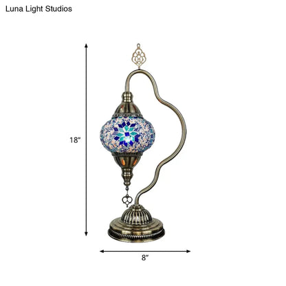 Lámpara de noche Art Déco de vidrieras - Brazo curvo, 1 bombilla, para mesita de noche (Rojo/Amarillo/Naranja)