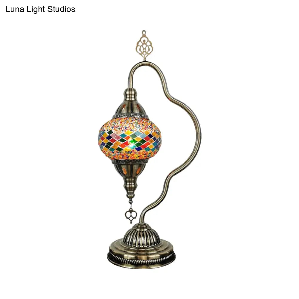 Lámpara de noche Art Déco de vidrieras - Brazo curvo, 1 bombilla, para mesita de noche (Rojo/Amarillo/Naranja)