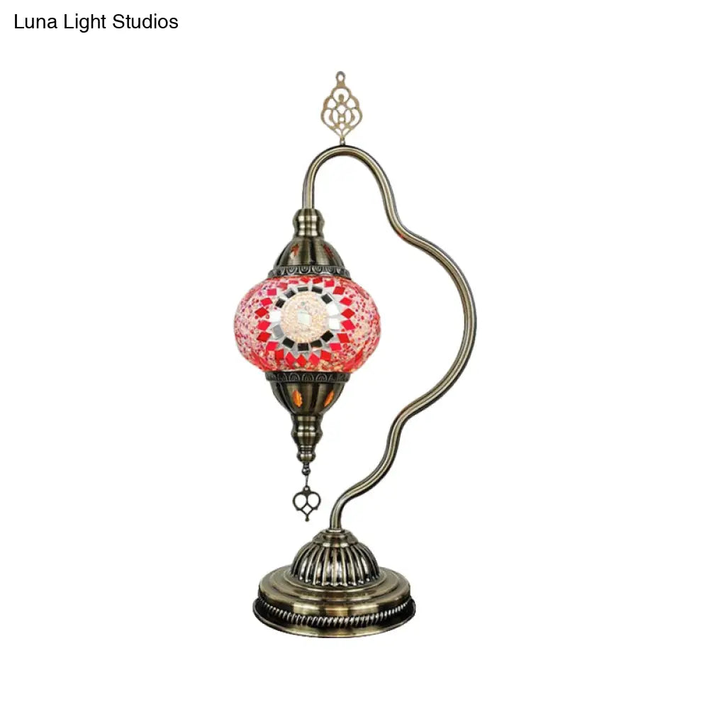 Lámpara de noche Art Déco de vidrieras - Brazo curvo, 1 bombilla, para mesita de noche (Rojo/Amarillo/Naranja)