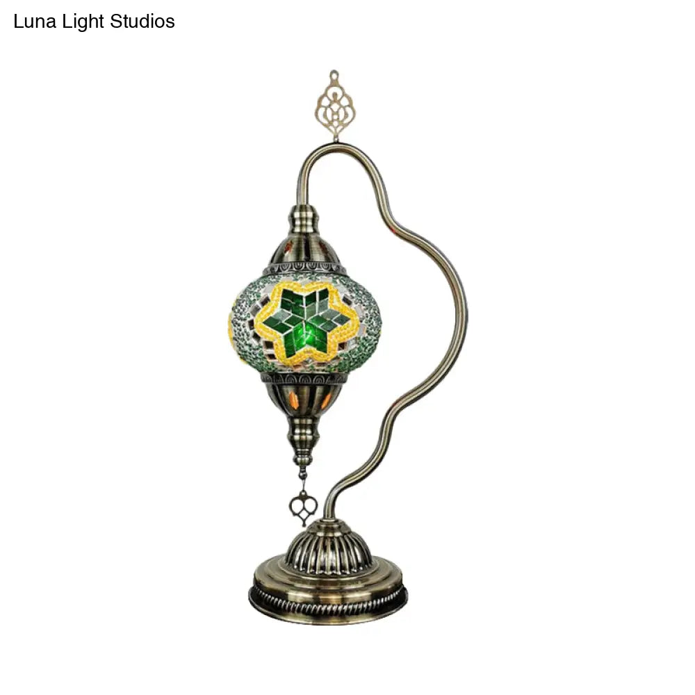 Lámpara de noche Art Déco de vidrieras - Brazo curvo, 1 bombilla, para mesita de noche (Rojo/Amarillo/Naranja)