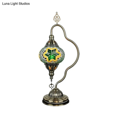 Lámpara de noche Art Déco de vidrieras - Brazo curvo, 1 bombilla, para mesita de noche (Rojo/Amarillo/Naranja)