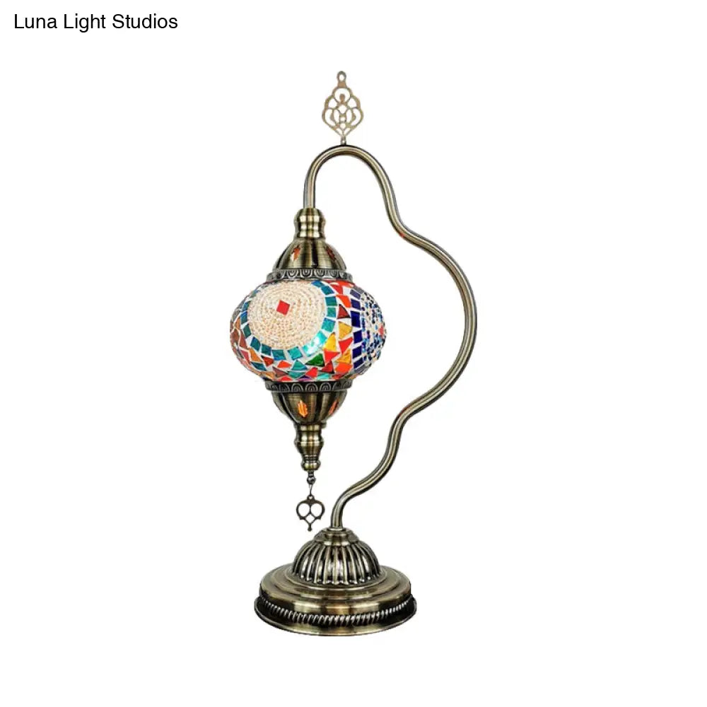 Lámpara de noche Art Déco de vidrieras - Brazo curvo, 1 bombilla, para mesita de noche (Rojo/Amarillo/Naranja)