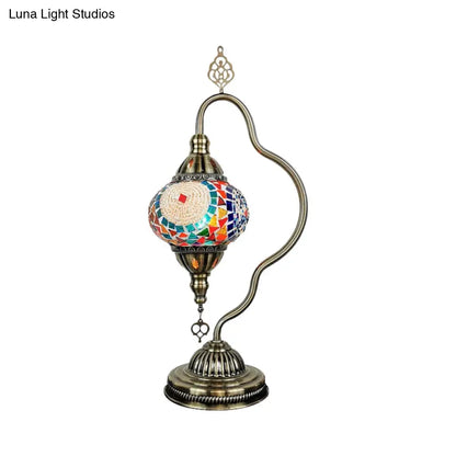 Lámpara de noche Art Déco de vidrieras - Brazo curvo, 1 bombilla, para mesita de noche (Rojo/Amarillo/Naranja)