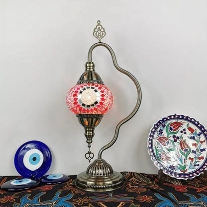 Lámpara de noche Art Déco de vidrieras - Brazo curvo, 1 bombilla, para mesita de noche (Rojo/Amarillo/Naranja)