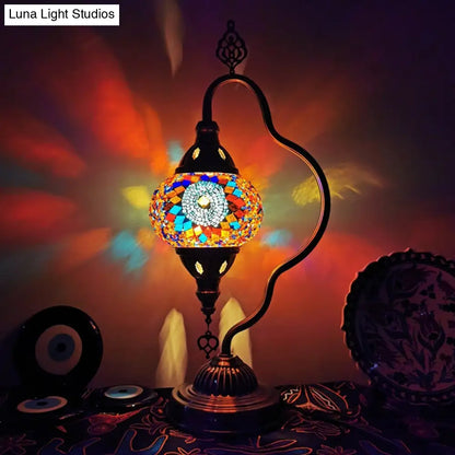 Lámpara de noche Art Déco de vidrieras - Brazo curvo, 1 bombilla, para mesita de noche (Rojo/Amarillo/Naranja)