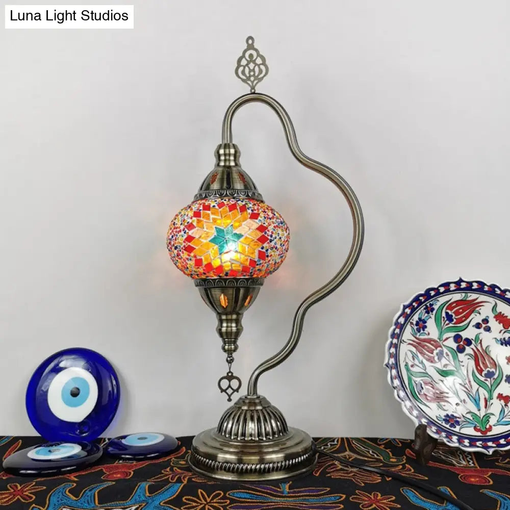 Lámpara de noche Art Déco de vidrieras - Brazo curvo, 1 bombilla, para mesita de noche (Rojo/Amarillo/Naranja)