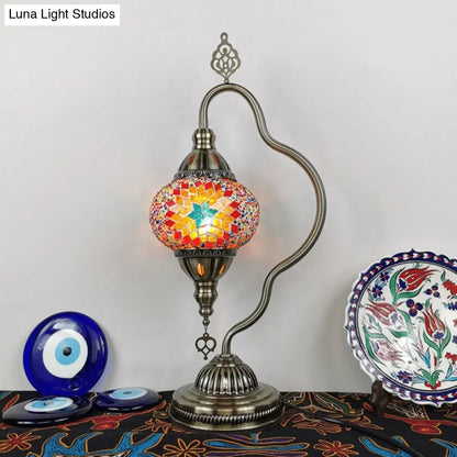 Lámpara de noche Art Déco de vidrieras - Brazo curvo, 1 bombilla, para mesita de noche (Rojo/Amarillo/Naranja)