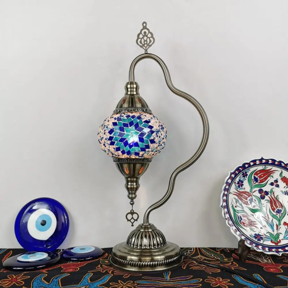 Lámpara de noche Art Déco de vidrieras - Brazo curvo, 1 bombilla, para mesita de noche (Rojo/Amarillo/Naranja)