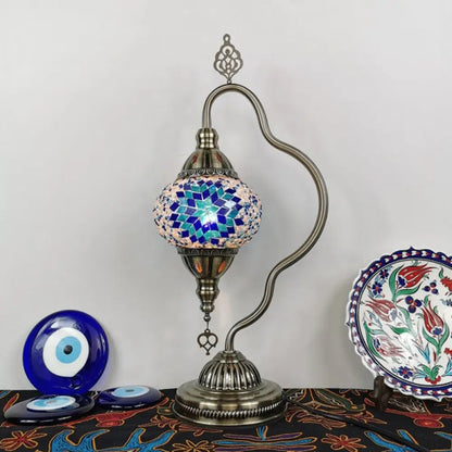 Lámpara de noche Art Déco de vidrieras - Brazo curvo, 1 bombilla, para mesita de noche (Rojo/Amarillo/Naranja)