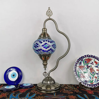 Lámpara de noche Art Déco de vidrieras - Brazo curvo, 1 bombilla, para mesita de noche (Rojo/Amarillo/Naranja)