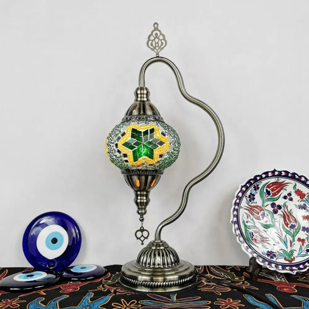 Lámpara de noche Art Déco de vidrieras - Brazo curvo, 1 bombilla, para mesita de noche (Rojo/Amarillo/Naranja)