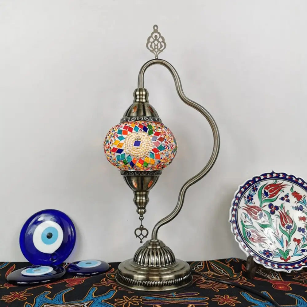 Lámpara de noche Art Déco de vidrieras - Brazo curvo, 1 bombilla, para mesita de noche (Rojo/Amarillo/Naranja)