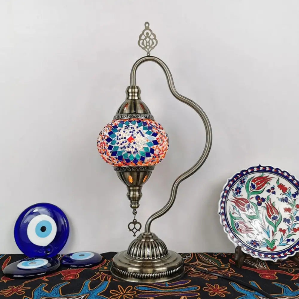 Lámpara de noche Art Déco de vidrieras - Brazo curvo, 1 bombilla, para mesita de noche (Rojo/Amarillo/Naranja)