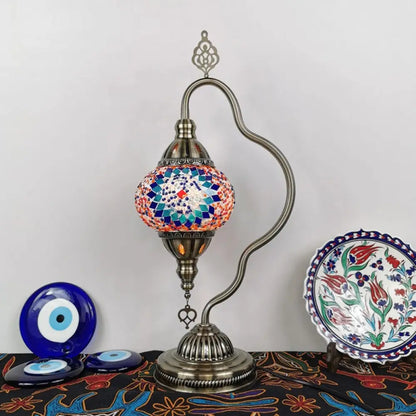 Lámpara de noche Art Déco de vidrieras - Brazo curvo, 1 bombilla, para mesita de noche (Rojo/Amarillo/Naranja)