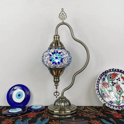 Lámpara de noche Art Déco de vidrieras - Brazo curvo, 1 bombilla, para mesita de noche (Rojo/Amarillo/Naranja)