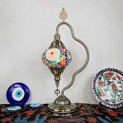 Lámpara de noche Art Déco de vidrieras - Brazo curvo, 1 bombilla, para mesita de noche (Rojo/Amarillo/Naranja)