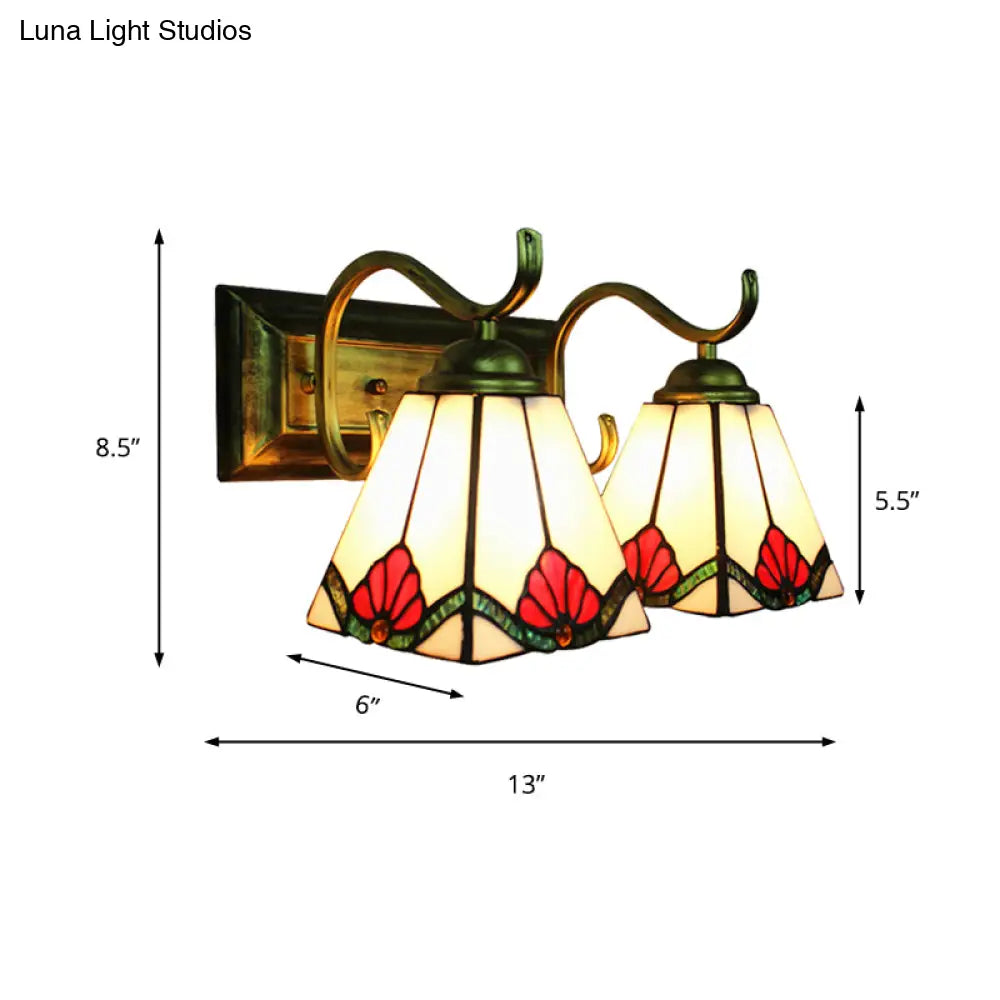 Aplique de pared Art Déco de vitral con placa posterior rectangular - 2 luces para baño