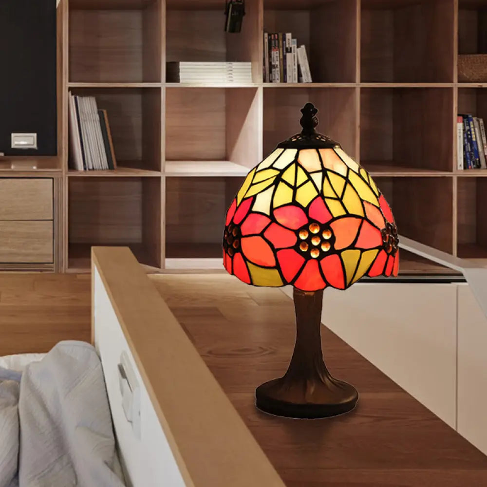 Lámpara de mesa Art Déco de vitral con forma de girasol y soporte - 1 luz