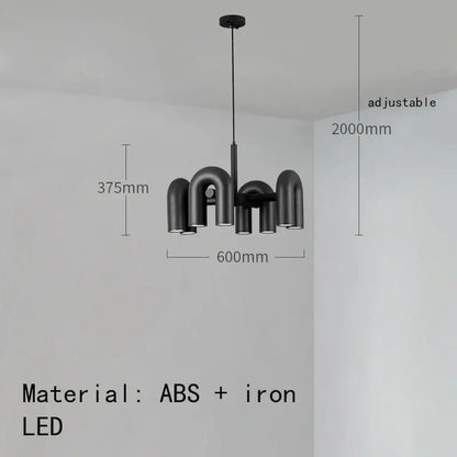 Black modern art deco metal chandelier with curved pipe-like abs and iron arms for dining room decorbites art deco lighting