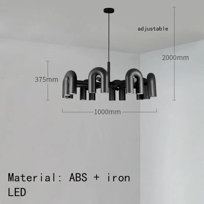 Black modern art deco metal chandelier with sleek u-shaped design made of abs and iron for dining room decorbites art deco