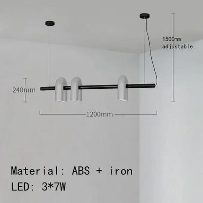 Modern black and white led pendant light with three curved lampshades featuring art deco metal design by decorbites for dining room