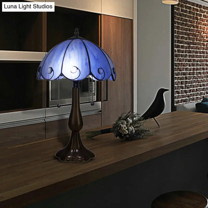 Lámpara de mesa Tiffany Art Déco - Diseño festoneado de cristal azul - Ideal para cafeterías